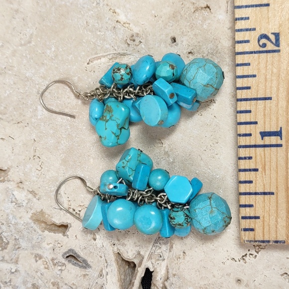 Sterling Silver/Turquoise Howlite Cluster Dangle Earrings - Picture 2 of 4